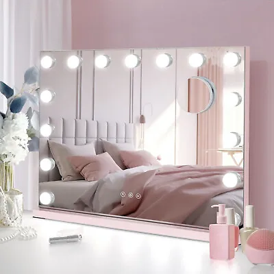 Hollywood Makeup Mirror Large Vanity Light Mirror With 15 Dimmable LED Bulb Pink • £65.99