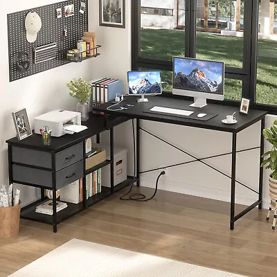 NEW 55  Computer Desk Corner Office Desk With Drawer Gaming Desk With LED Light • $89.99