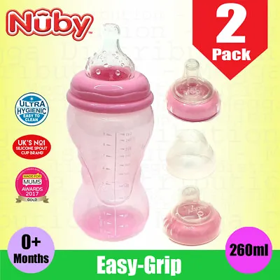 £3.25 • Buy  2x Nuby Baby 260ml Non Drip 3 Stage Nipple Spout Straw Drinking/Feeding Bottle 