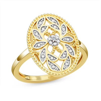 £11.99 • Buy TJC Diamond Floral Ring For Women In 14ct Gold Plated 925 Sterling Silver