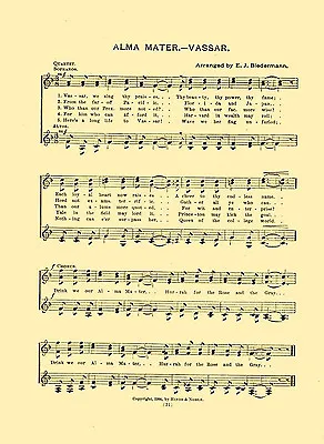 Vintage VASSAR COLLEGE Song Sheet - ALMA MATER C 1906 - POUGHKEEPSIE NEW YORK  • $11.95