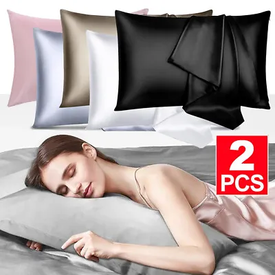 $9.49 • Buy 2x Satin Pillow Case Bedroom Pillowcase Cushion Covers Home Decor Luxury Slip AU