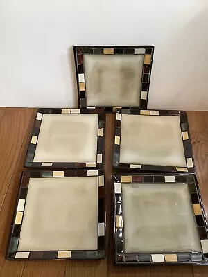 Lot Of 5 Home Trends MOSAIC TILE Square Stoneware 7 3/4” Salad Dessert Plates • $28