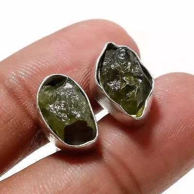 925 Sterling Silver Natural Moldavite Gemstone Stud Earring Jewelry Size 1.20  • $7.99