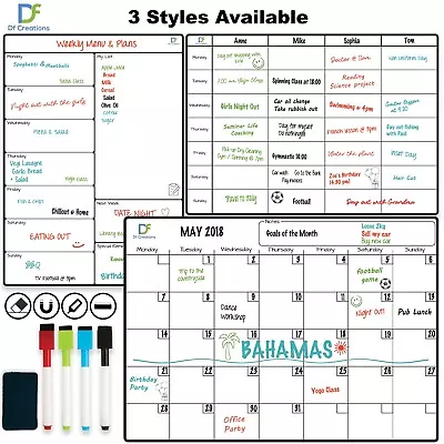 Magnetic Whiteboard Fridge Calendar Planner Dry Erase Monthly Or Weekly 42x30 Cm • £14.99