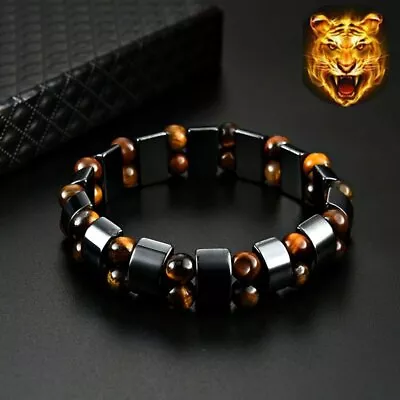 Tiger Eye Double Hematite Bracelet Natural Energy Stone Men Women Bracelet Gift • $1.96