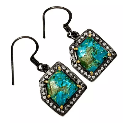 Natural Malachite In Chrysocolla 925 Sterling Silver Earrings SY3 CE28551 • $12.99