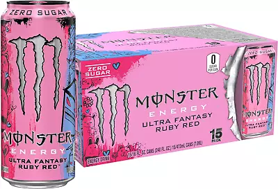 Monster Energy Ultra Fantasy Ruby Red Sugar Free Energy Drink 16 Ounce (Pack O • $42.78