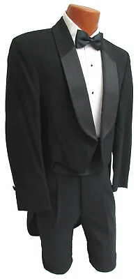 Men's Black Tuxedo Tailcoat Long Tails Full Dress White Tie Wedding Mason 40S • $39.99