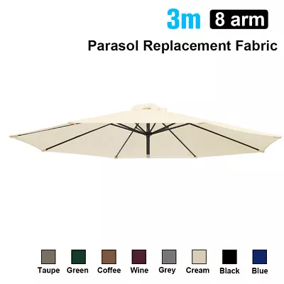 3M Round Garden Parasol Outdoor Sun Shade Umbrella Crank Tilt Base Cover Fabric • £23.99