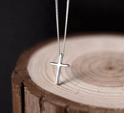 Mens Womens 925 Sterling Silver Cross Pendant Necklace • $12.99