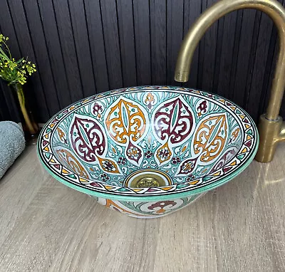 Moroccan Bathroom Vessel Sink Mid Century Flair Hand-painted Artisan Sink • $205