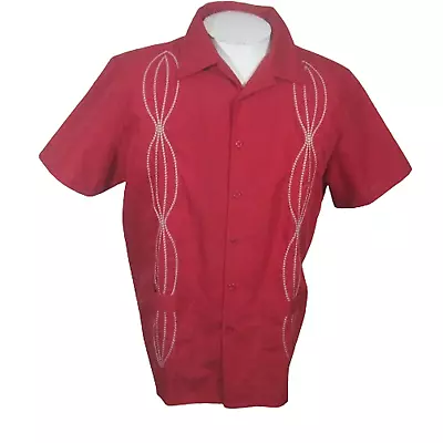 Haband Guayabera Men Shirt Short Sleeve Pit To Pit 24.5 Large Embroidered Vtg • $16.99