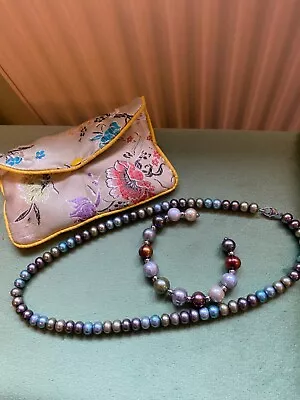 Ladies Honora Cultured Pearl Necklace & Cuff Bracelet Set. • £24.99