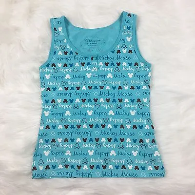 DISNEY Tank Top Mickey Mouse Head Icons Women's Size XS Aqua Blue Free Shipping • $14.24