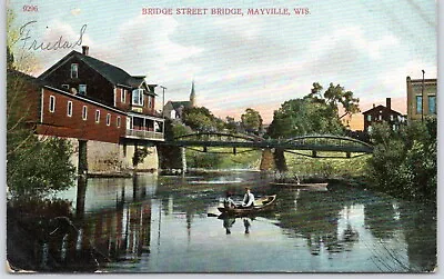 Postcard WI Mayville Wisconsin Bridge Street Bridge Millpond Dodge County WI08 • $7.99