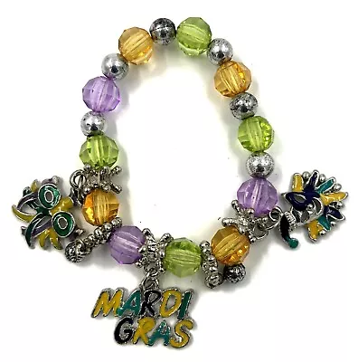 Mardi Gras Bracelet Crystal Jewels And Charms Costume Jewelry  Elastic PGG 04 • $6.95