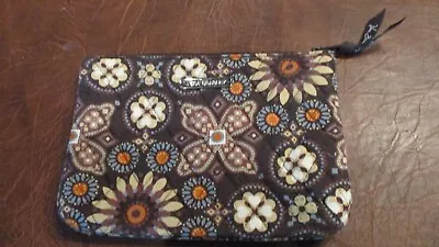 Vera Bradley Quilted Lined Cosmetic Bag Brown Blue Floral Zip Top Travel • $14