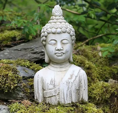Garden Ornaments Buddha Bust Stone Drift Wood Effect Outdoor Indoor Statue • £13.95