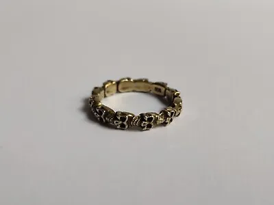 Antique Victorian Memento Mori Gold Plated Silver Ring-hoop-with Skulls-19th C. • $400