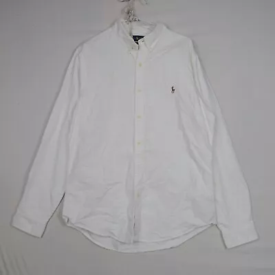 Ralph Lauren Mens Buttons Up Shirt L Large White Collared Long Sleeve Slim Fit • $14.99