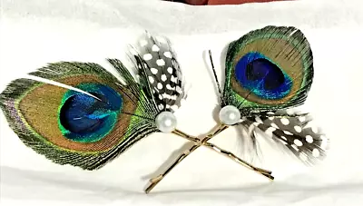 Set Of 2 Peacock Feathers Hair Clip Hair Accessories ! • $9.99