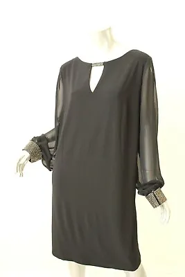 PATRA Black Key Hole Illusion Sheer Rhinestone Sleeve Dress 16W $229 • $64.95