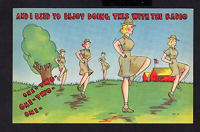 Military Comic WWII WAC Vtg Linen Postcard  AND I USED TO ENJOY DOING THIS  • $3.65