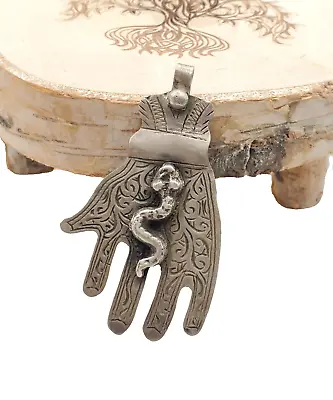 Moroccan Old Silver Hand Of Fatima Hamsa Pendant AmuletBerber JewelryAfrican • $135.95