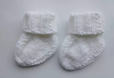 Hand Knitted Baby Booties * Newborn *White  • £1.75