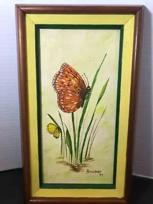 $18.94 • Buy Vintage 1977 Bowman Butterfly Canvas Board Wood 7X12  Framed 5X10  Painting