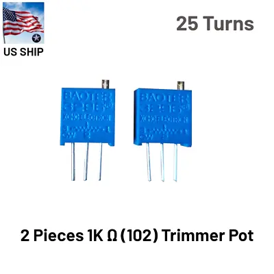 2 Pcs Trimmer Potentiometer (102) POT 1K OHM 10% 25 Turn Top Slot | US Ship • $5.98