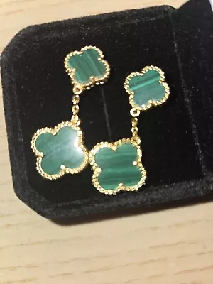 Van Cleef & Arpels 2 Motif Malachite Alhambra 18K 750 Dangle Stud Earrings • $200