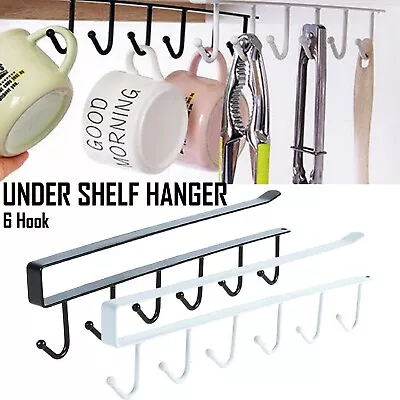 6 Hook Mug Cup Rack Holder Under Shelf Kitchen Cabinet Hanger Organiser Wardrobe • $7.49
