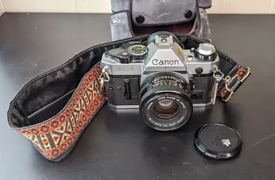 Vintage Canon AE-1 SLR 35MM Film Camera ~ Silver With 28mm Lens • $100