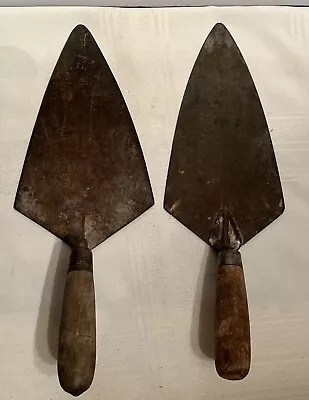 2 Vintage Concrete Cement Hand Mason Tool Masonry Trowels Wood Handle 15” • $24.95