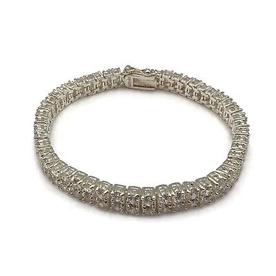 Sterling Silver Clear Stones Double Row Tennis Bracelet NF THAILAND 7 Inch • $80.75