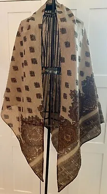 Vintage Wool Paisley Wrap Shawl Scarf - Triangle - Brown • $8