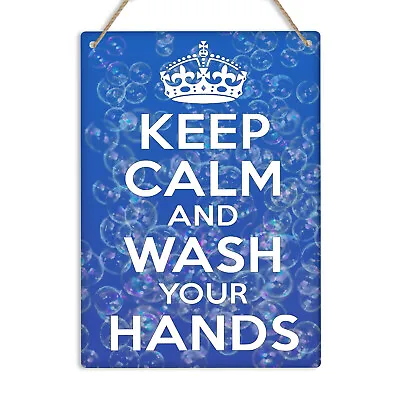 KEEP CALM & WASH YOUR HANDS Metal Sign Wall Plaque Health Hygiene Bathroom Decor • £6.49