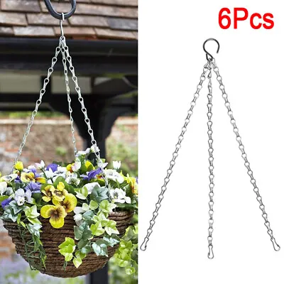 6x Silver 3 Strand Replacement Garden Hanging Basket Spare Metal Chains Hanger • £7.98
