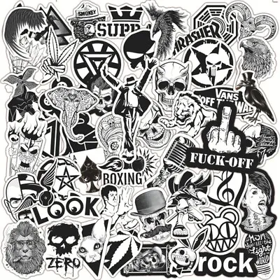 50 Black And White Rock Stickers Metal Punk Bands Guitar Music Wall Decals NEW • £4.43