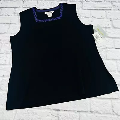 NWT Exclusively Misook Sleeveless Shirt XL Petite Black Fine Knit Square Neck • $37.38