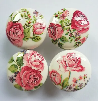 £4.20 • Buy Hand-Decoupaged Wooden Floral Pink Roses Drawer/Door Knobs 46mm £4.20 PER KNOB