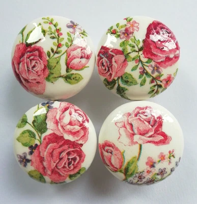 £4.20 • Buy Hand-Decoupaged Wooden Floral Pink Roses Drawer/Door Knobs 46mm £4.20 PER KNOB