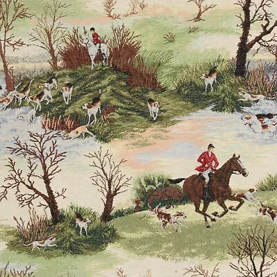 Hunting Scene Tapestry  Cotton Fabric Curtain Upholstery Blind • £2.99