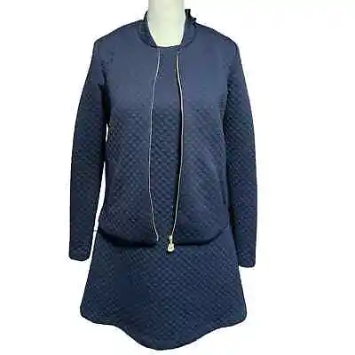 Amanda Uprichard Quilted Navy Sleeveless Mini Skater Dress & Jacket Size Small • $103.50