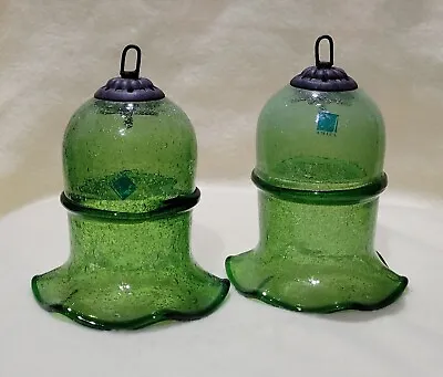 $42 • Buy 2 Vintage Yankee Style Outdoor Candle Cover, Green Bubble Glass , Scalloped Edge