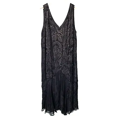 Eva Blue Sleeveless Dress Size 22 Black Paisley Beaded Maxi Layered Chiffon • $39.98
