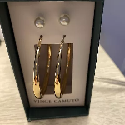 Vince Camuto Earring Set Gold Hoops And Pearl Stud New In Box NIB • $29.99