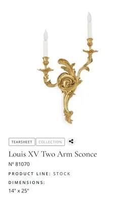 PAIR PE Guerin Louis XV 81070 2 Arm Sconces - Gold Retail 25k • $7000